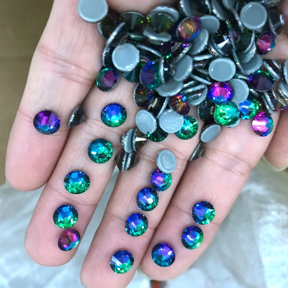 Ss10 ss16 ss20 ss30 Зеленый огонь горячей фиксации круглые стразы DMC плоские стеклянные