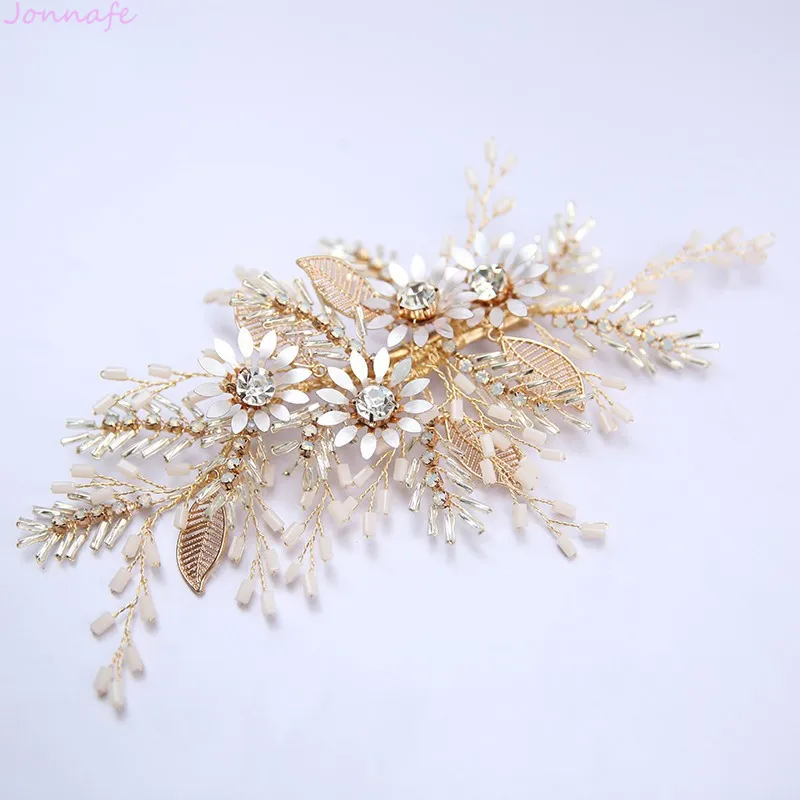 

Jonnafe Delicate Wedding Hair Jewelry Gold Flower Bridal Hair Comb Clip Crystal Women Headpiece Accessories