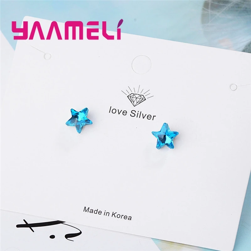 Simple Design Blue Star Shape Stud Earrings For Women Females 925 Sterling Silver Needles Fashion Casual Party Wedding Present | Украшения