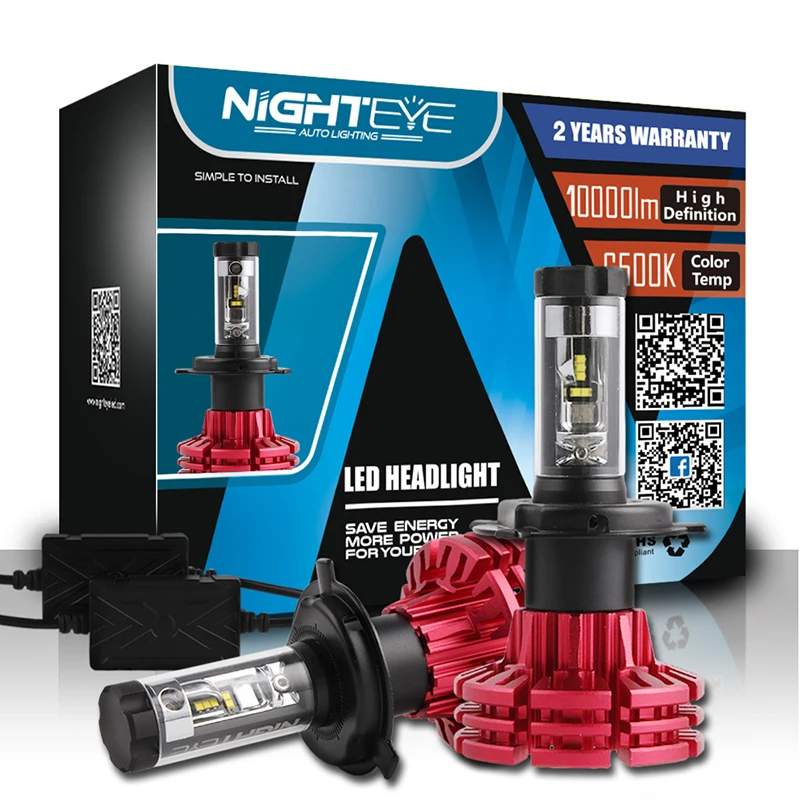NIGHTEYE 2 шт. 9005 9006 9007 H11 H3 H13 H7 светодио дный фар H1 H4 авто 60 Вт 10000LM автомобильной лампы