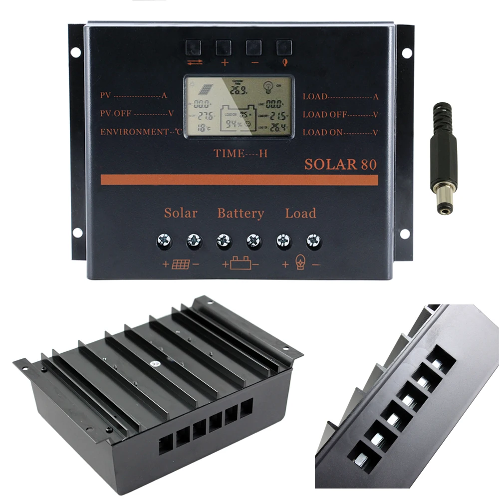 Контроллер солнечной зарядки PowMr 50A 60A 80A PWM 12 В 24 в ЖК дисплей PV батарея с 5 USB