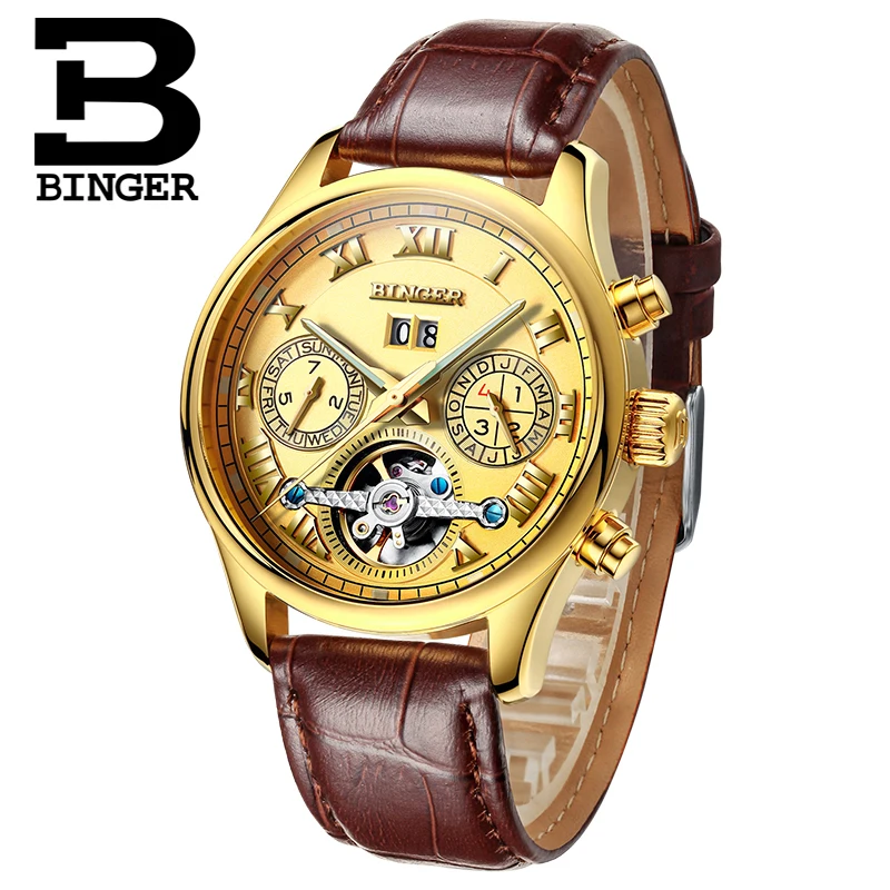 

Switzerland BINGER men's watch luxury brand Tourbillon sapphire luminous multiple functions Mechanical Wristwatches B8602-11