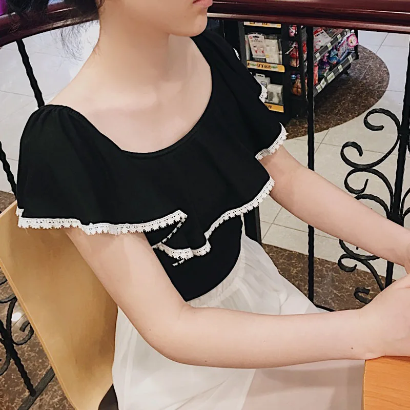 Женская футболка с оборками Dabuwawa элегантная облегающая черно-белая короткими