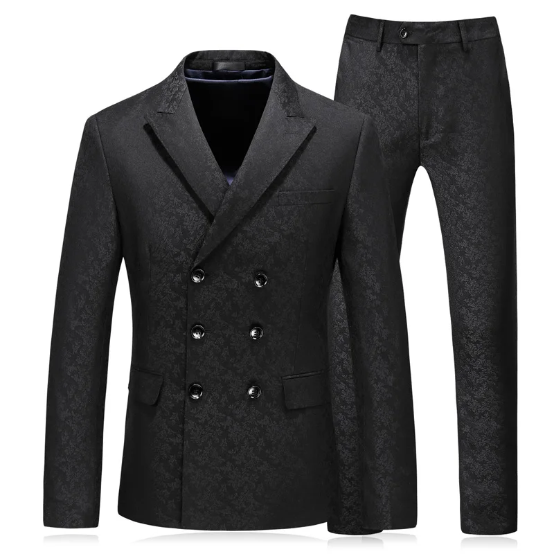 

Men Black Suit Double Breasted Print Wedding Suits Big Size S-5XL Business Casual3 Pieces Fashion Suits With Pants Prom Dresses