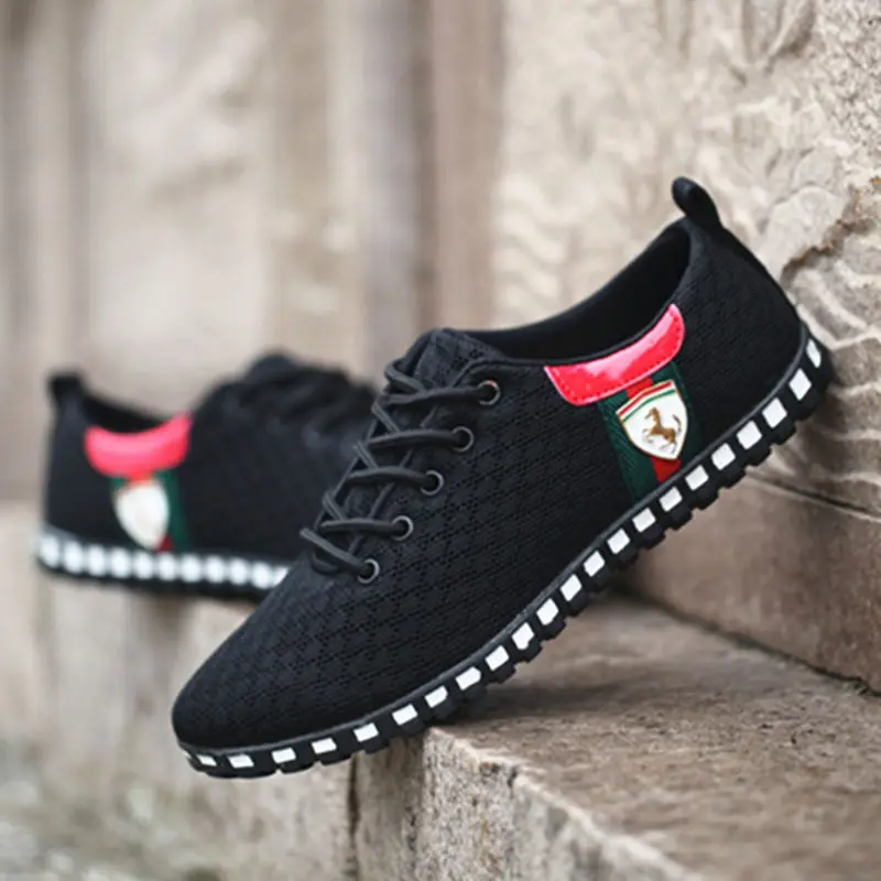 516-BK Sycatree Male Leather Casual Shoes for Men Canvas Shoes Outdoor Sneakers Air Mesh Flats Breathable Brand Shoes Plus Size 46 - Цвет: 516-BK