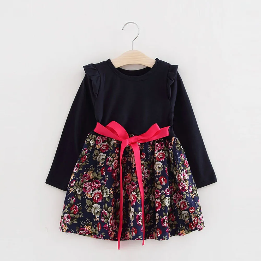 Новый осень-зима модные платья для детей малышей девочек Цветочный принт с
