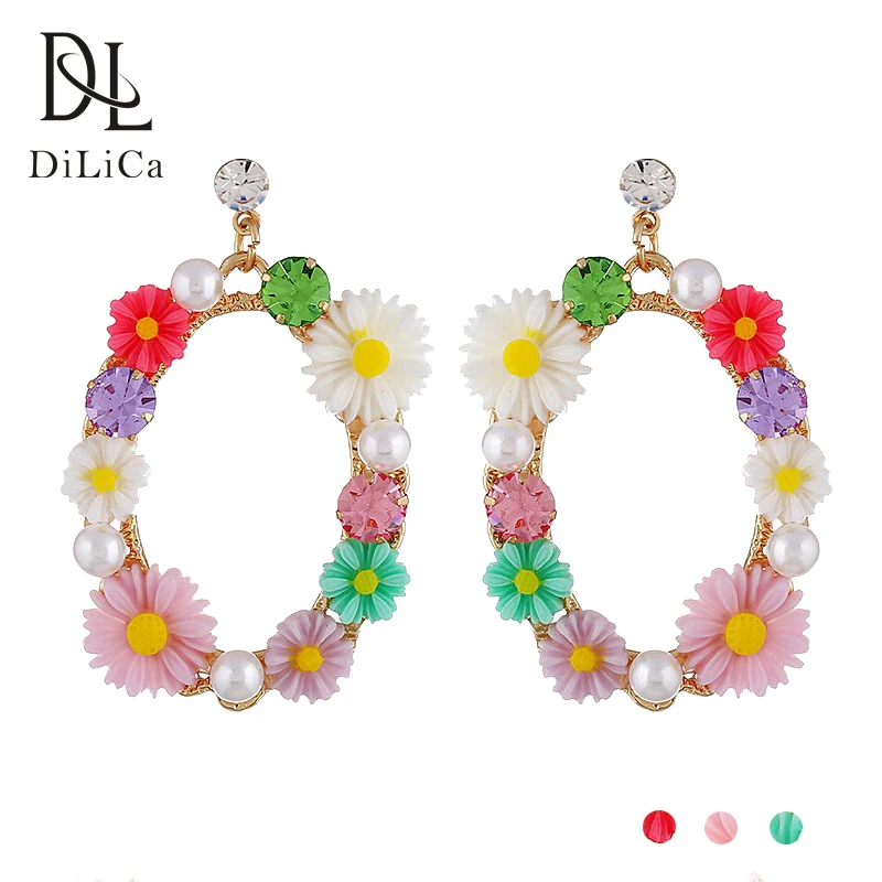 DiLiCa Big Flower Statement Earrings Female 2018 Summer Vintage Acrylic Geometric Dangle for Women Vacation Jewelry | Украшения и