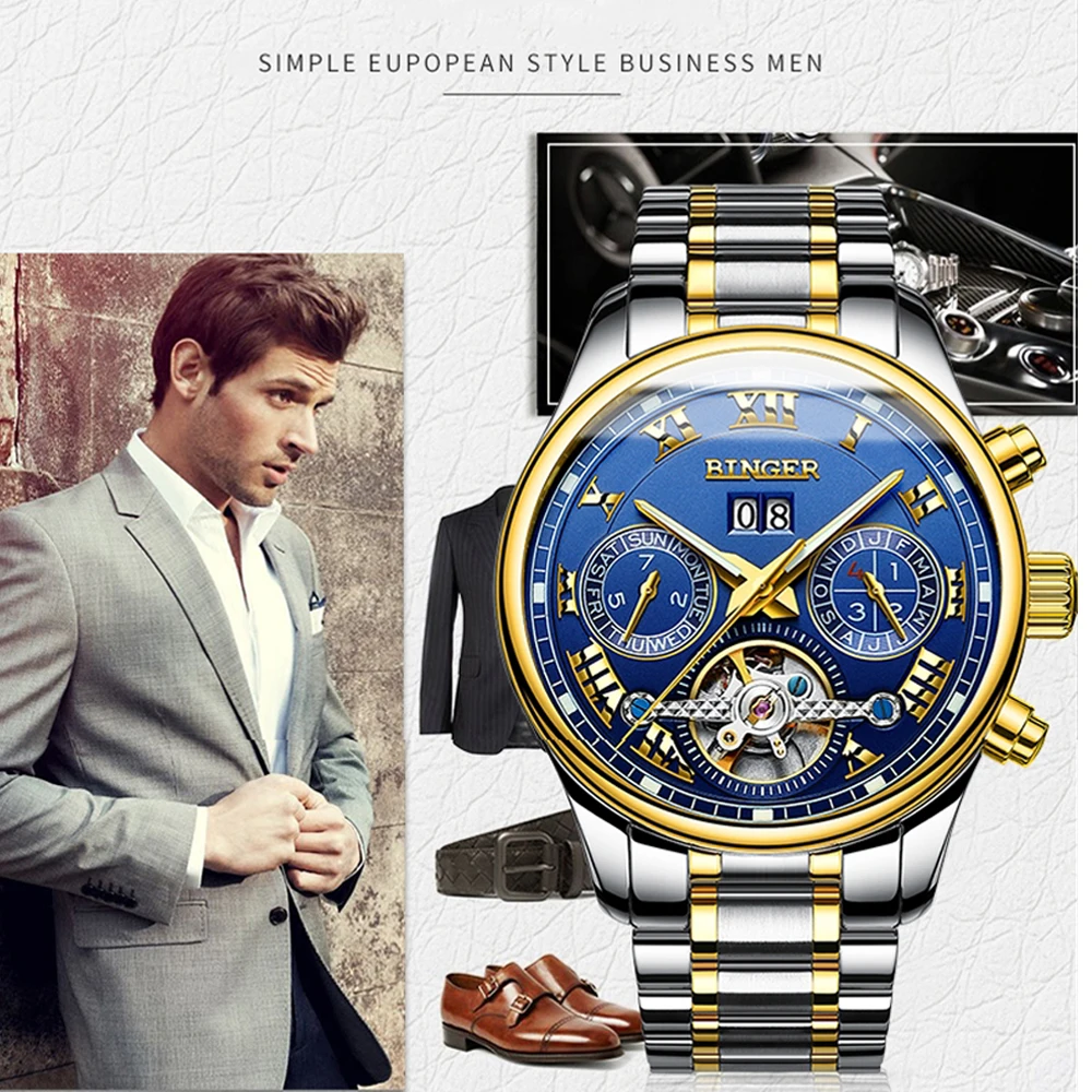 

Switzerland BINGER Men's Self-Wind Tourbillon Mechanical Watches Water Resistant Automatic Skeleton Watch Men Relojes Hombre