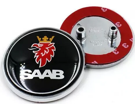 Black 2 pins 2 шт., 68 мм, автомобильный Стайлинг, SAAB, SCANIA, синий, черный, карбоновый, передний, задний багажник, значок, эмблема, авто логотип, 2/3 штифтов - Цвет: Black 2 pins