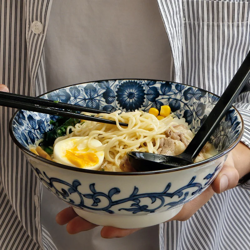 8 дюймовая сине белая фарфоровая посуда в японском стиле керамическая миска