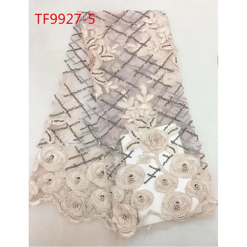 Тюль кружевная ткань вышивка бисером 3D Французский Аппликация тяжелого