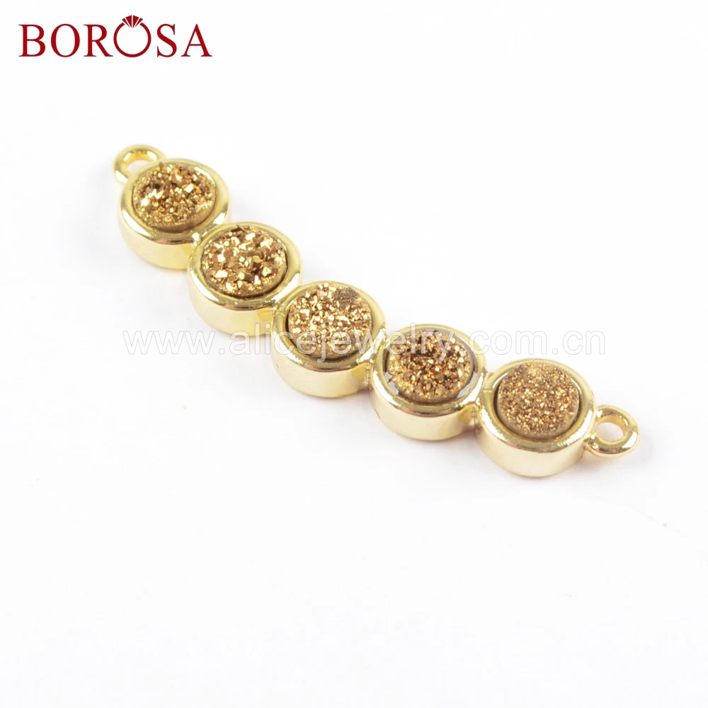 

BOROSA 6 шт золотой ободок Пять круглых радужные друзы бусины соединитель для изготовления ювелирных изделий для ожерелья оптовая продажа ювелирных изделий WX1036