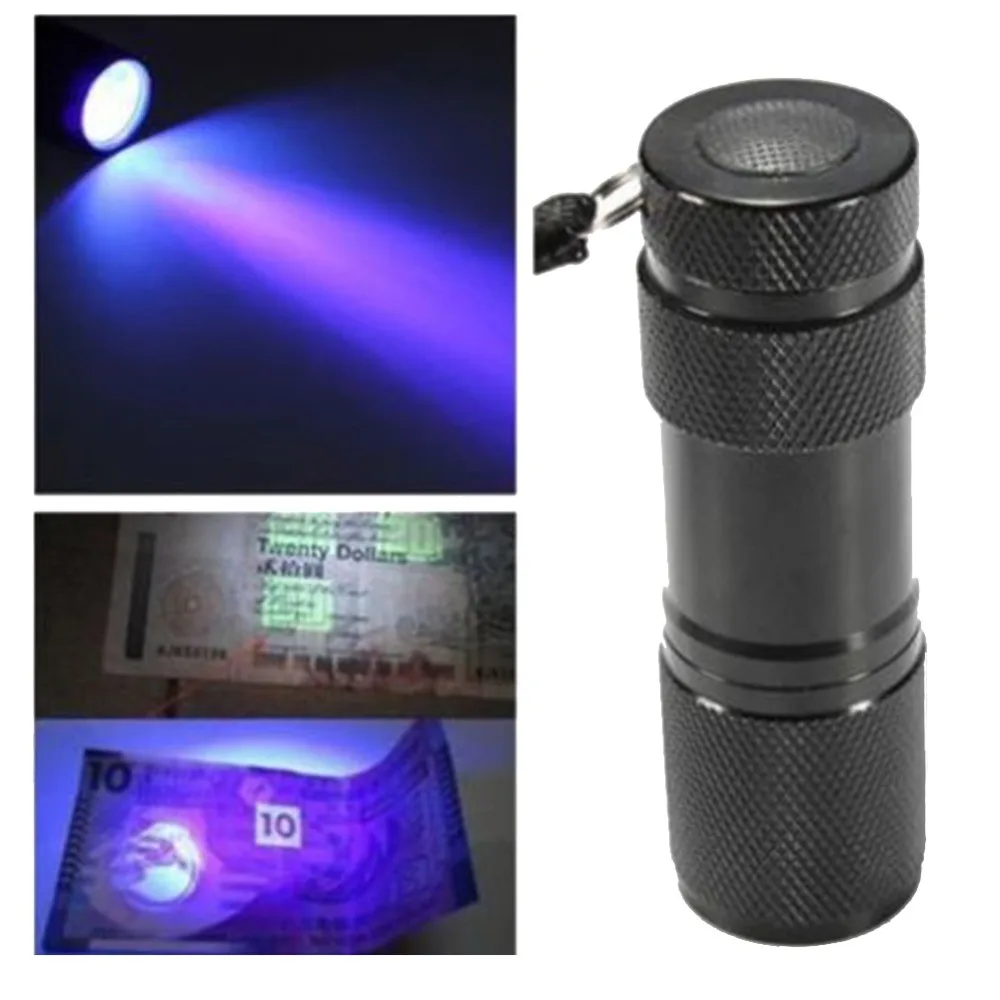 Черный мини алюминиевый портативный фонарь Ультрафиолетовый Blacklight 9