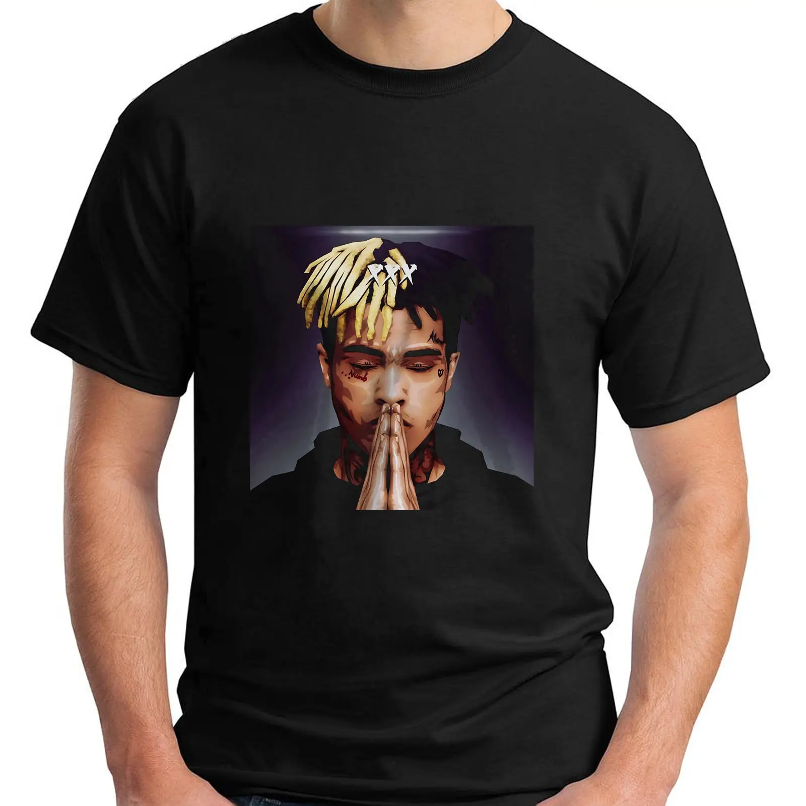 Новый XXXTENTACION короткий рукав Черная Мужская футболка Размер Loose свободные черные