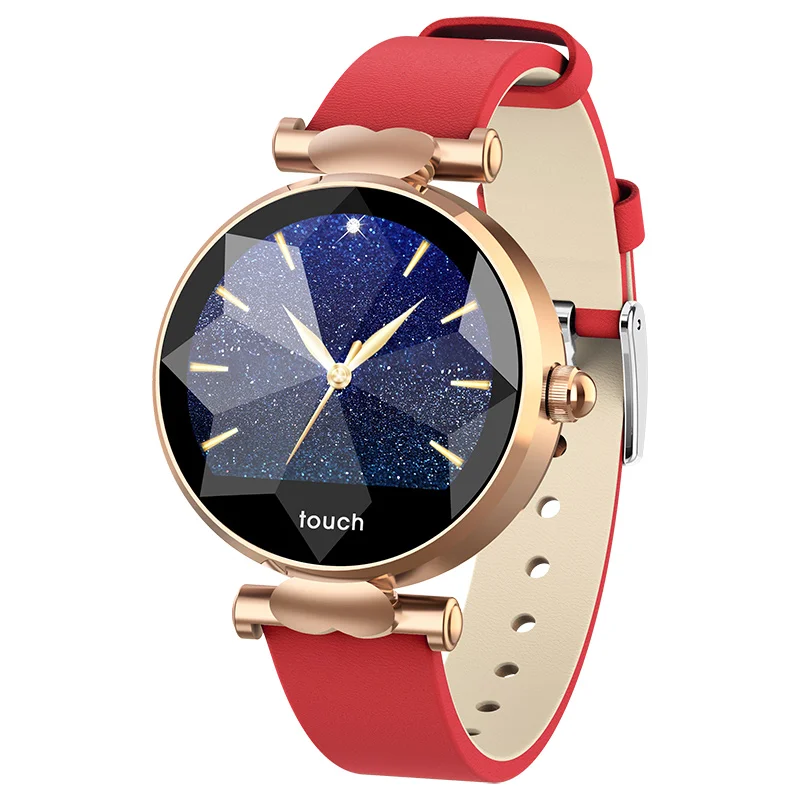 Leather Band Red MOMOTS Роскошные Алмазные зеркальные часы для лица водонепроницаемые Смарт-часы женские менструальный цикл напоминание о частоте пульса монитор смарт-браслет - Цвет: Leather Band Red