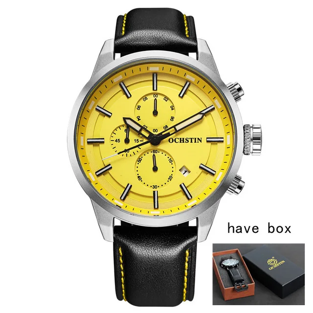 049B SILVERYELLOWBOX Топ люксовый бренд военные часы модные мужские кварцевые аналоговые новые кожаные часы мужские спортивные часы армейские часы Relogio Masculino - Цвет: 049B SILVERYELLOWBOX