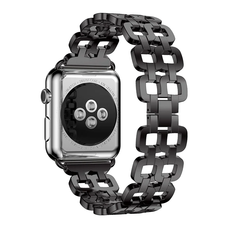 black Хохлатый ремешок из нержавеющей стали для Apple Watch, 4 ремешка, 44 мм, 40 мм, correa iwatch, серия 4/3/2/1, 42 мм/38 мм, браслет на запястье - Цвет ремешка: black
