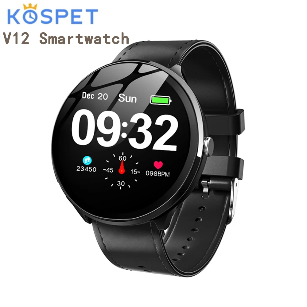 Kospet V12 кожаные Смарт часы из закаленного стекла Bluetooth пульсометр мониторинг