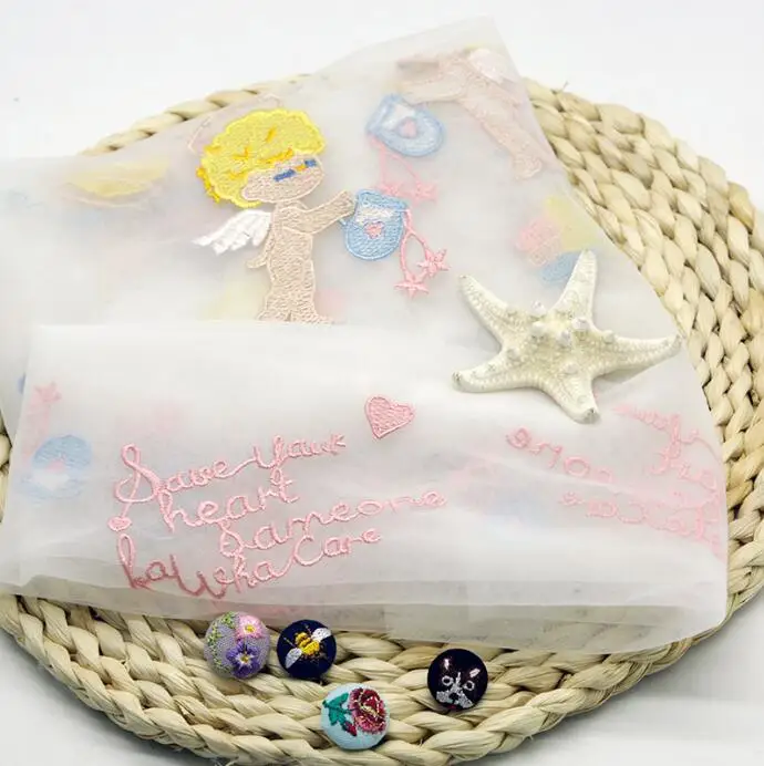2019 Hot supper beautiful light and soft kid girl spring summer dress white mesh with colorful cartoon embroidery lace fabric | Дом и сад