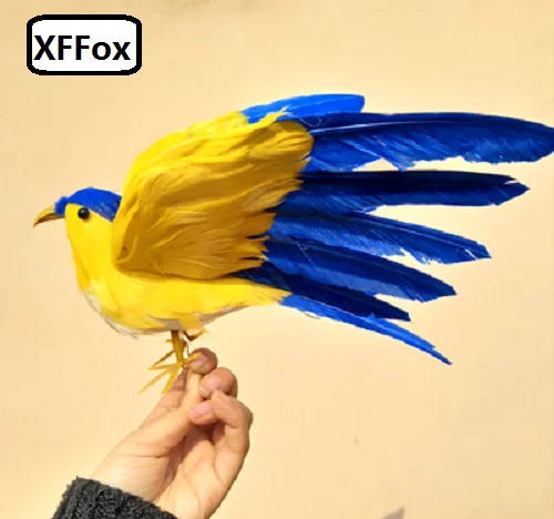 

new simulation yellow&blue bird model foam&furs lifelike wings bird doll gift about 22cm xf0590