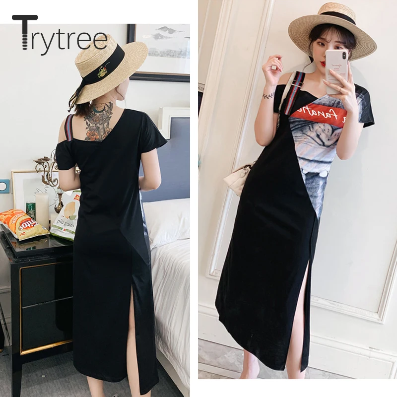 Trytree/летнее уличное Хлопковое платье с принтом из полиэстера женское