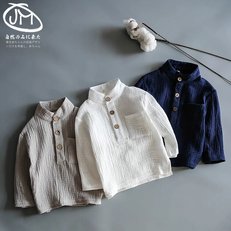 Детская блузка на весну и осень рубашка в стиле ретро для мальчиков мягкая