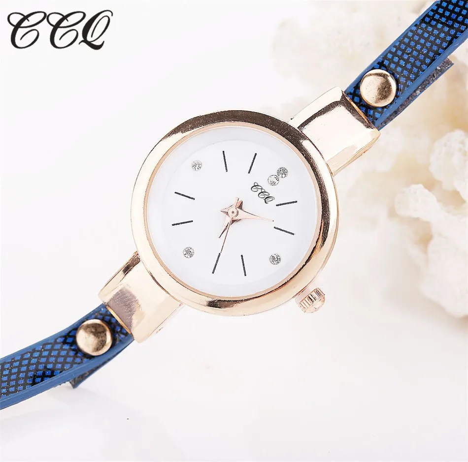 CCQ Горячие женские длинные кожаные часы браслет Золотые Модные Кварцевые Часы