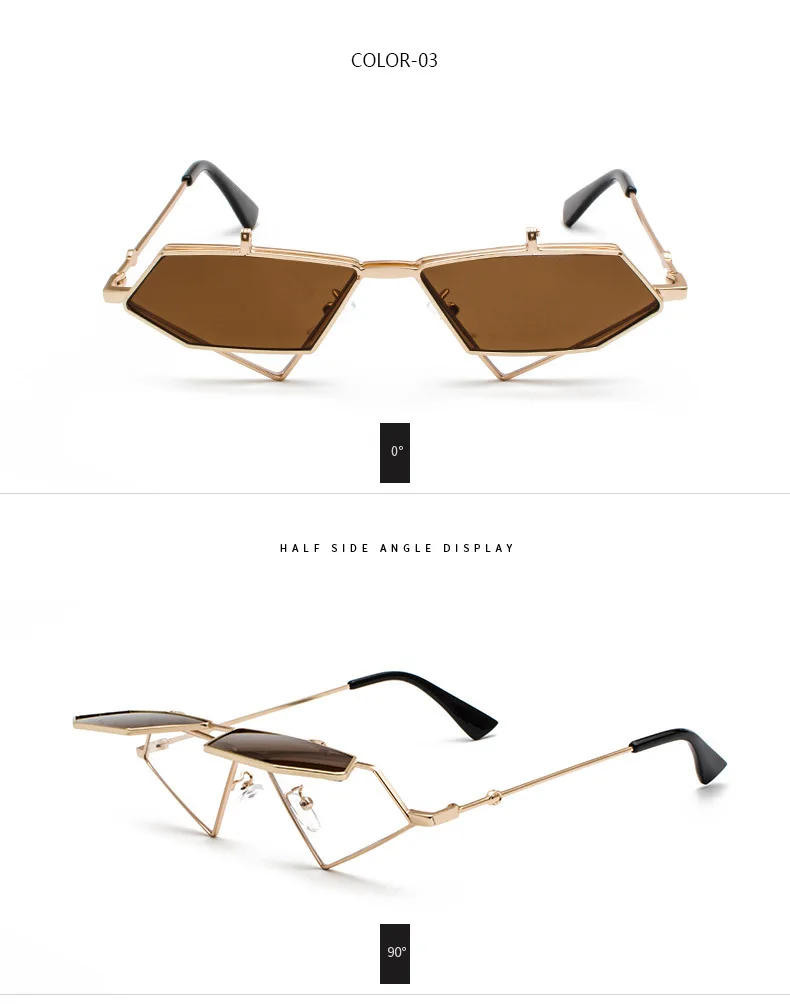 LEIDISEN Flip Up Steampunk Sunglasses Men Women Vintage Metal Frame Triangle Sunglass Female Brand Fashion Glasses UV400