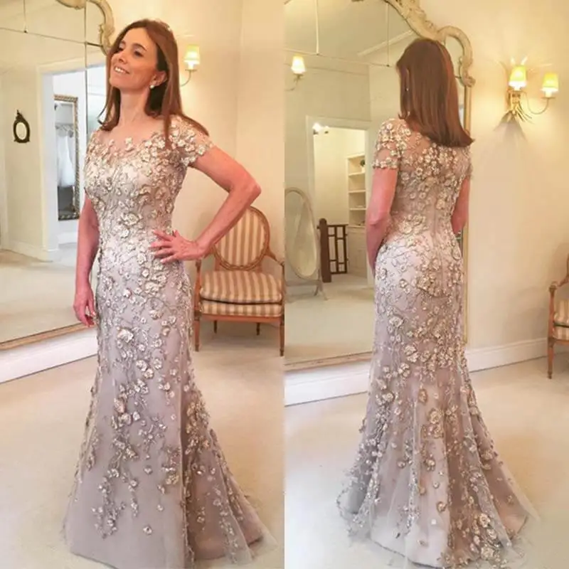 

2019 New Floral Mother of The Bride Dresses Plus Size Elegant Appliques Groom Godmother Mermaid Evening Dress For Wedding Party