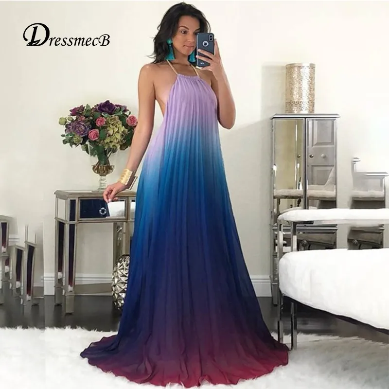 DRESSMECB Новое шифоновое Повседневное платье для женщин с открытой спиной на