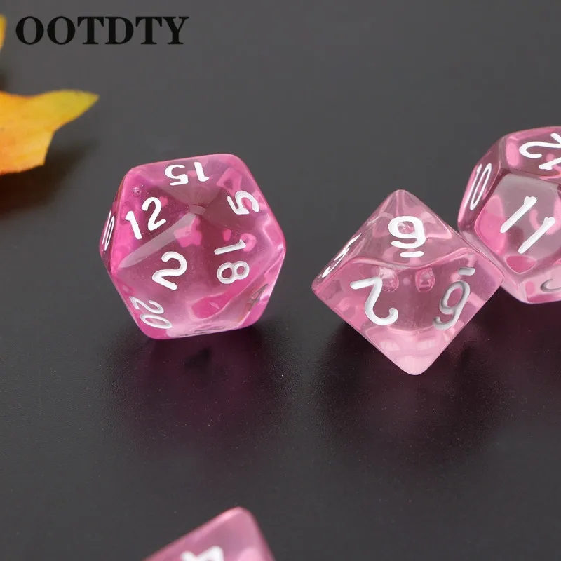 OOTTDTY 7 шт. прозрачные многогранные игровые кубики для драконьего Pathfinder D20 D12 2xD10 D8 D6