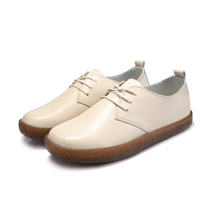 Shuxue Women Flats Shoes Genuine Leather Lace-up Round Toe Muscle Sole Ladies casual Comfortable Soft Female Fall | Обувь