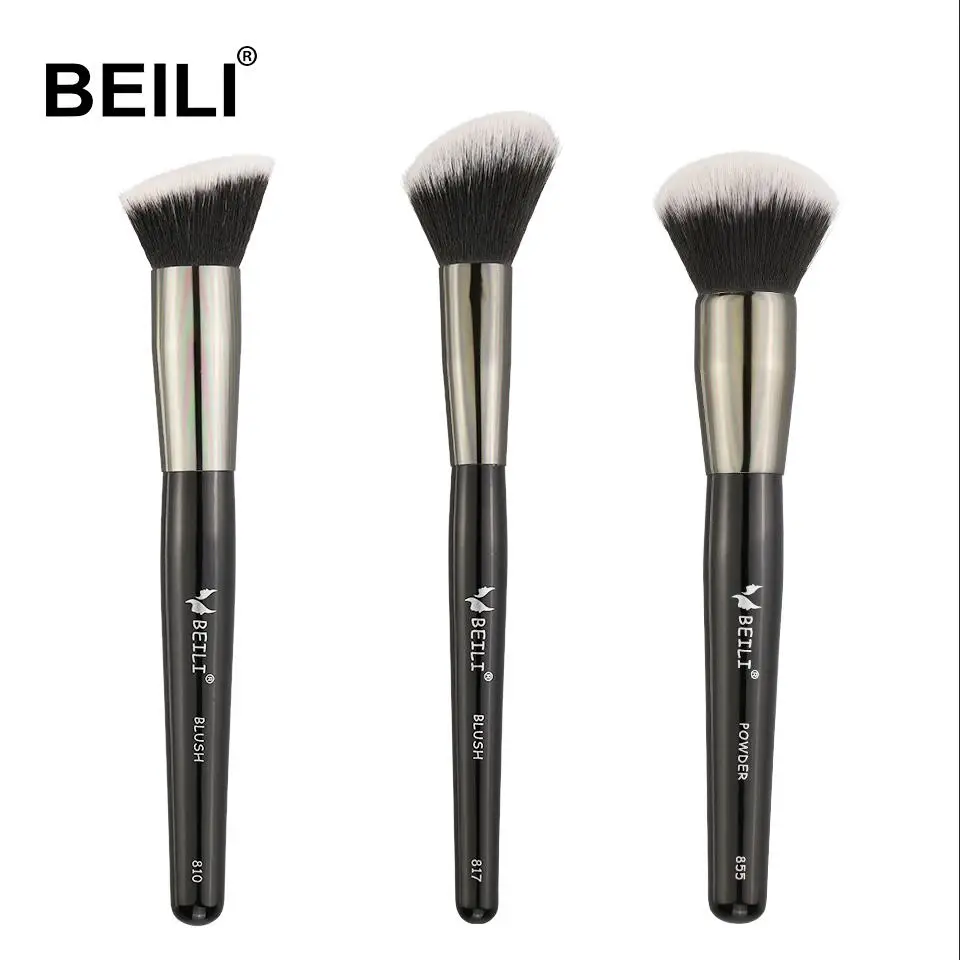 kit 3 BEILI 3 шт. набор кистей для макияжа из натурального козьего волоса волосы пони черная ручка Румяна длинные волосы тени для век основа - Handle Color: kit 3
