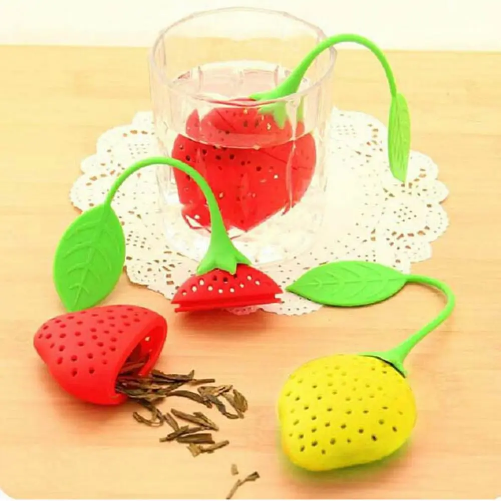 Силиконовые красные Клубничные чайные пакетики Infusers Фильтры для кофейных чайных