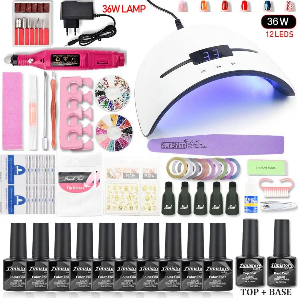 36W UV LAMP SET Маникюрный набор с лампой для ногтей 72 Вт/54 Вт/36 Вт Светодиодный УФ-светильник для ногтей 10 шт. 8 мл УФ-набор гель-лаков для ногтей инструменты для маникюра - Цвет: 36W UV LAMP SET