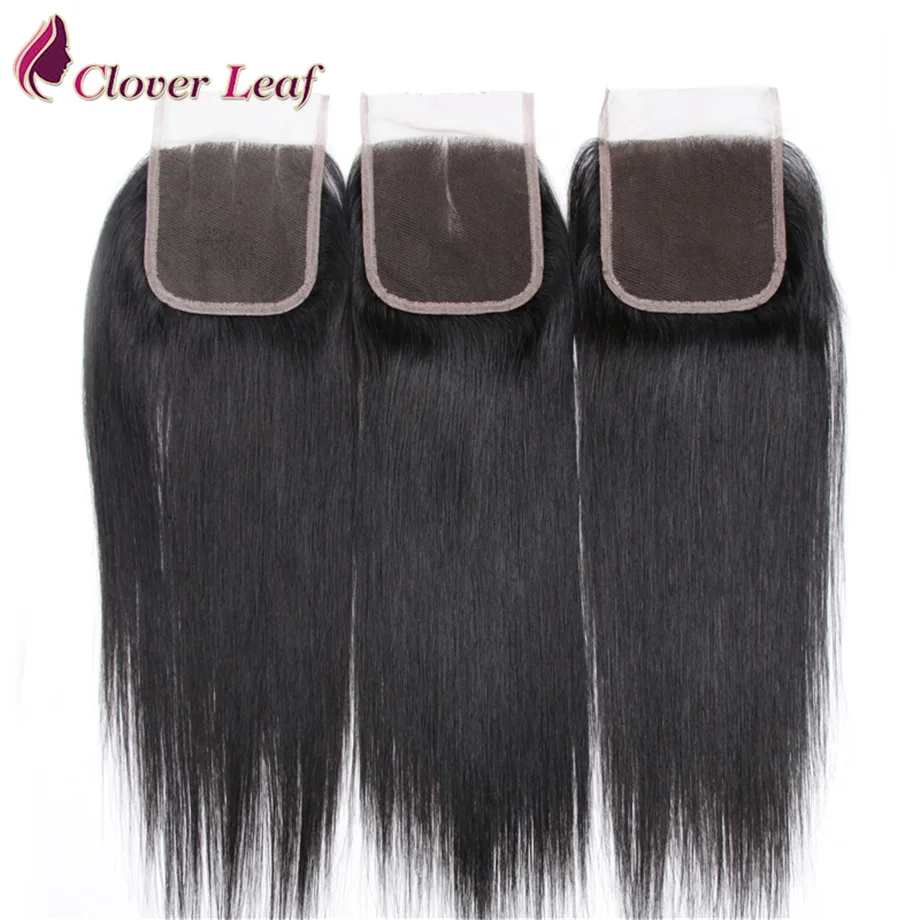 Листок клевера перуанские волосы прямые Кружева Закрытие 4*4 три расставания 8 22
