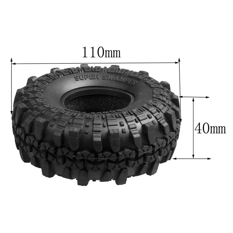 Черный 1 комплект 110 мм 1,9 дюймов RC 1/10 резиновые шины для 1:10 RC Рок Гусеничные колеса SCX10 D90 D110 черный - Цвет: Черный