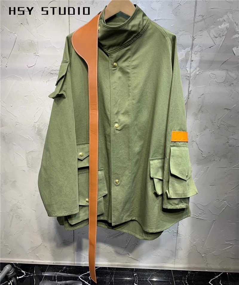 【HSY studo】2019 осенний Новый тренд мешковатый армейский зеленый Женский Тренч