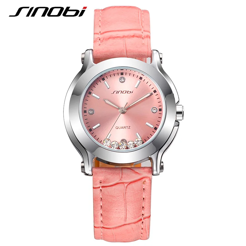 SINOBI Лидирующий бренд кварцевые часы для женщин кожа Роскошные женские наручные