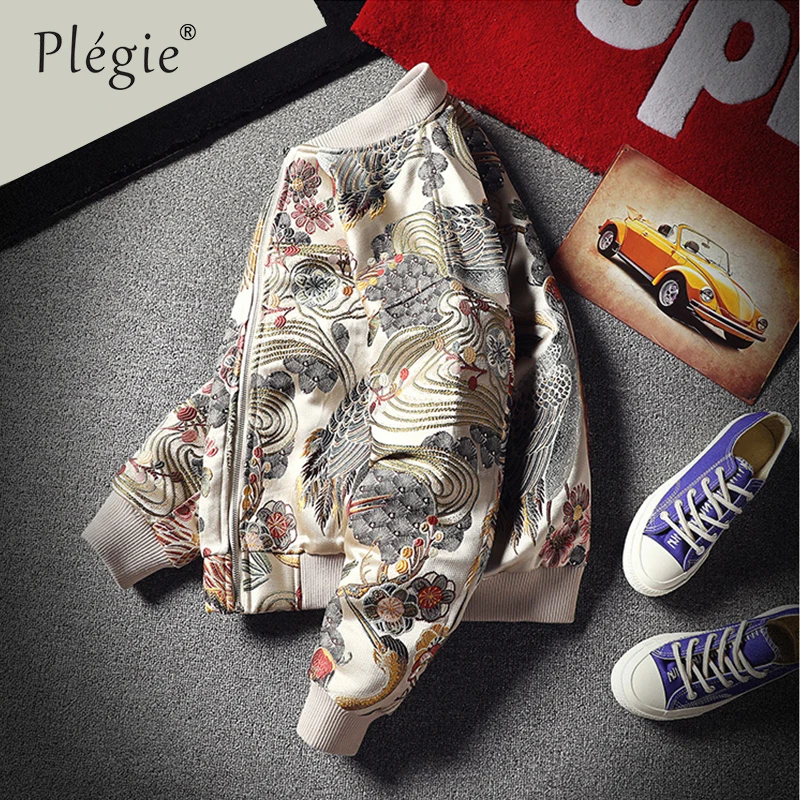 Plegie вышивкой бейсбольная куртка уличной моды 2019 осень зима молния бомбер с 4XL 5XL