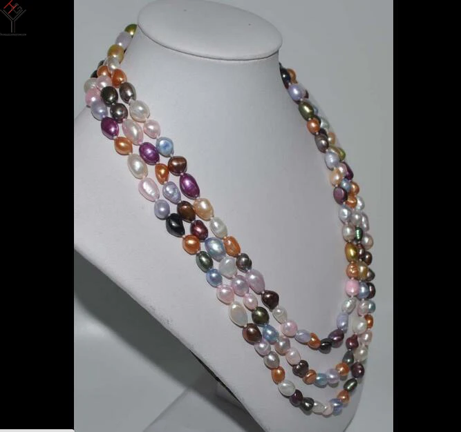 

wedding Women Jewelry 160CM / 64inch Necklace 10mm Multi-color mixed Pearl Baroque Natural Freshwater Pearl