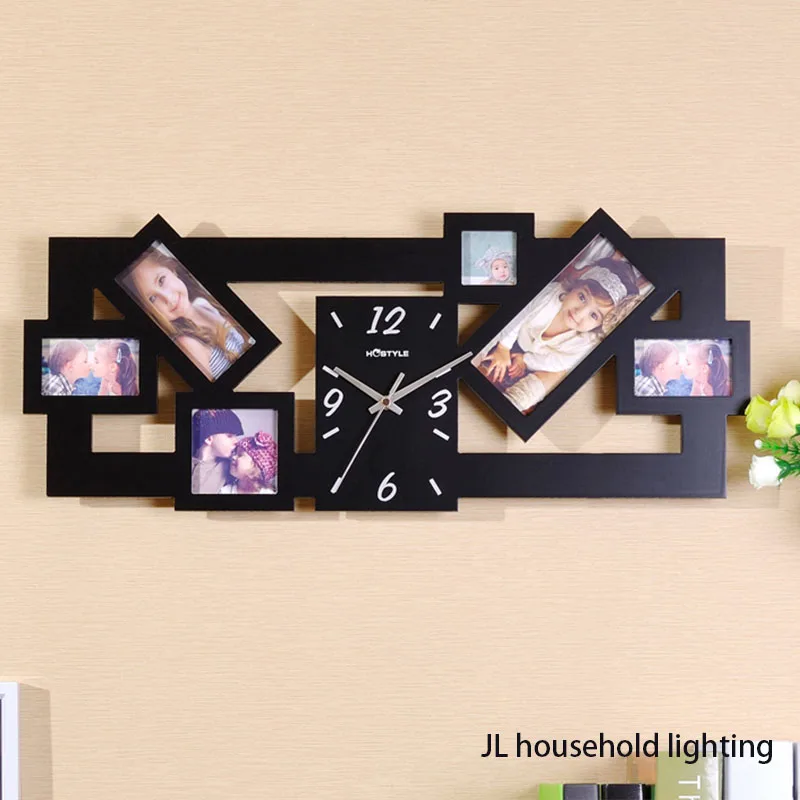 Новый Черный Multi Picture Photo Frame Большое Количество Настенные Часы Время Диафрагма