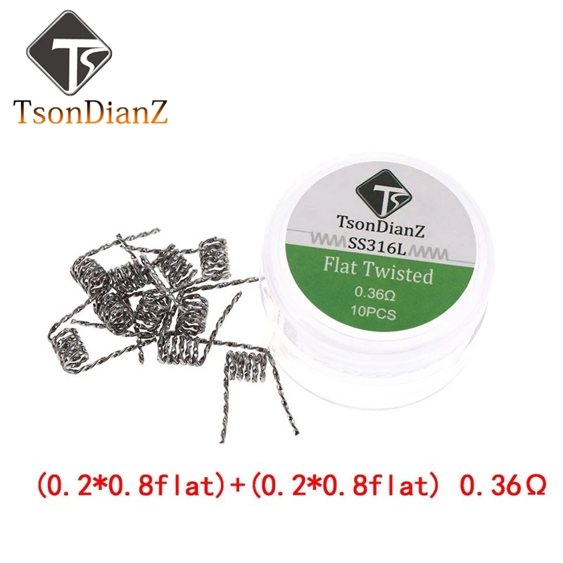 

TsonDianZ 10pcs SS316L DIY Prebuilt Coil E-Cigarette Heating Wire Alien Tiger Fused Clapton Flat Twisted Coil For RDA Atomizer
