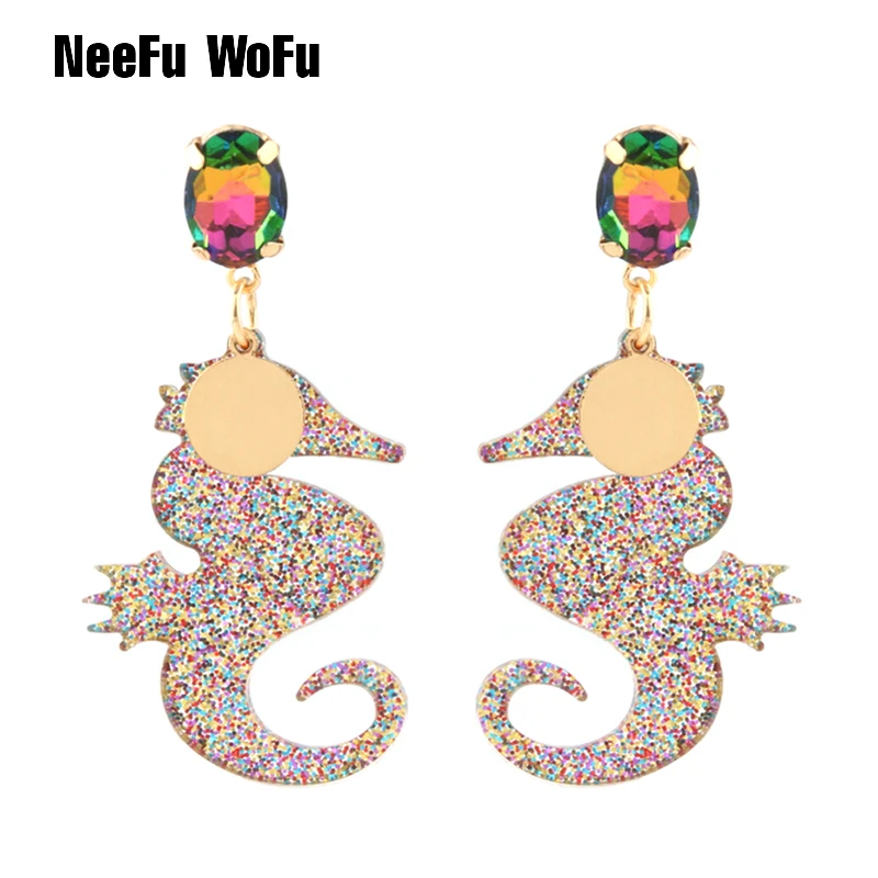 NeeFu WoFu Кристальные серьги яркие цветные из смолы большие для женщин морская