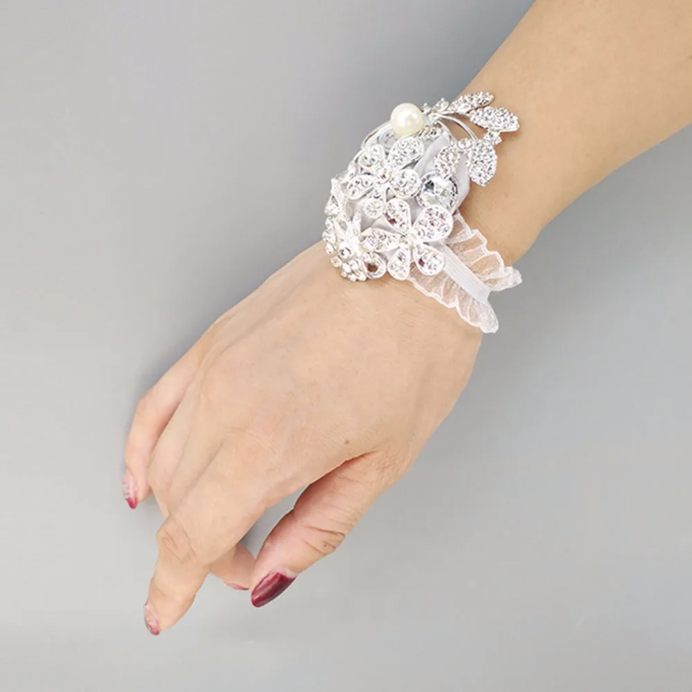 Hand Corsage Pearl Bracelet jeweled crystal bling wedding bracelets Wrist corsage Brooch Flower wrist W0888 |
