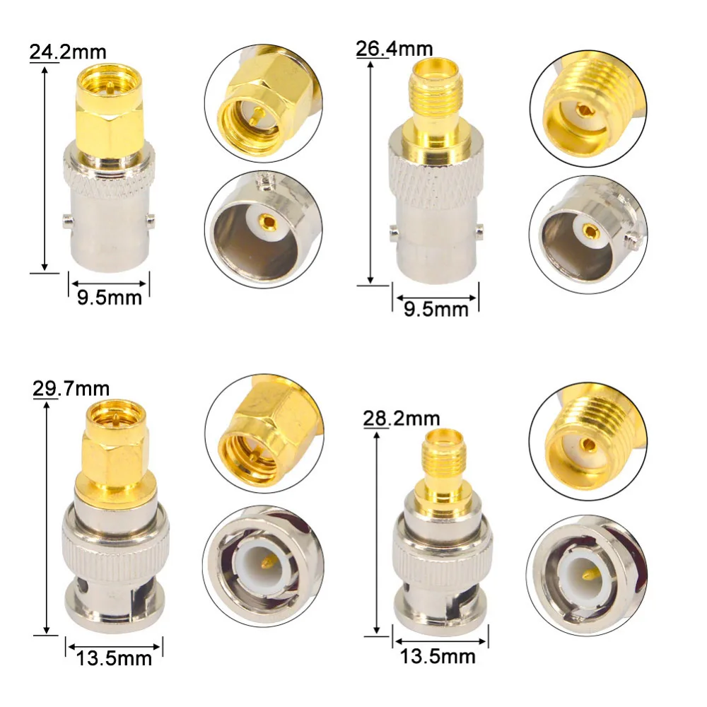 10 шт. bnc-sma RF адаптер Набор SMA к BNC 4 типа прямой никелированный и позолоченный