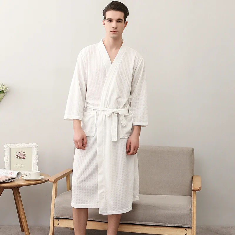 

2021 банный халат осень для мужчин, одноцветная Цвет мужские халаты длинные вафельный Мужская домашняя одежда Batas De Dormir Hombre 21035
