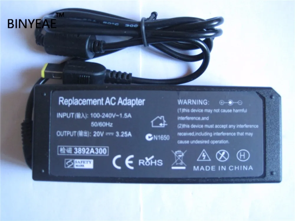 

Адаптер питания для Lenovo 45N0293 45N0294 0C19880, 20 в, 3,25 А, 65 Вт, AC /DC
