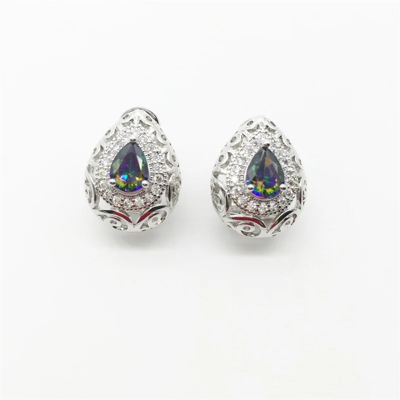 Очаровательное Открытое сердце 925 пробы Радужный ювелирный набор