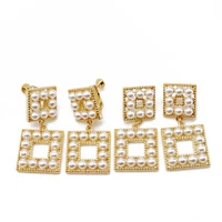 square alloy cute pearl fashion earrings party jewelry for women